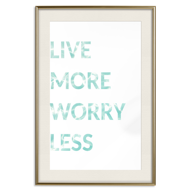 Wall Poster Live More Worry Less - blue English inscription on white background 128367 additionalImage 20
