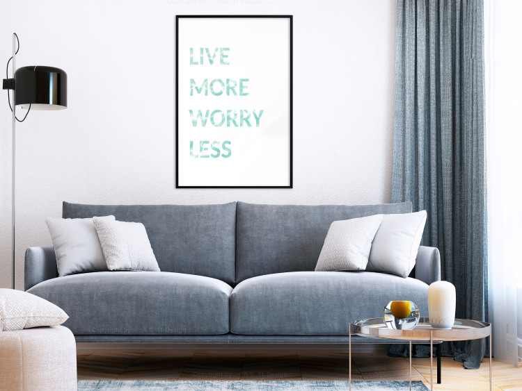 Wall Poster Live More Worry Less - blue English inscription on white background 128367 additionalImage 23