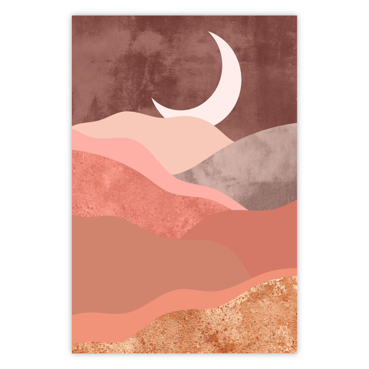 Poster Terracotta Landscape - abstract mountain landscape against a moonlit sky 129767