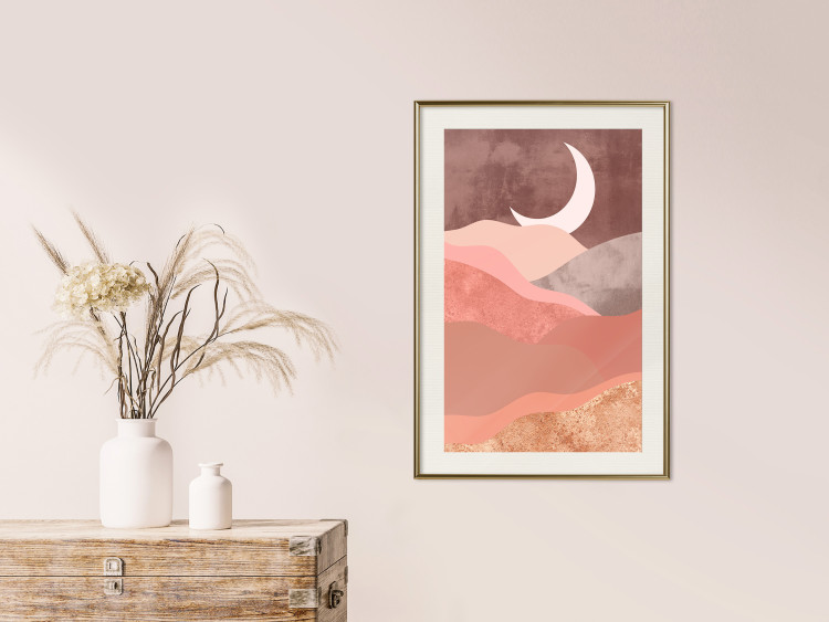 Poster Terracotta Landscape - abstract mountain landscape against a moonlit sky 129767 additionalImage 22