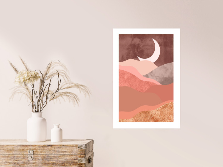 Poster Terracotta Landscape - abstract mountain landscape against a moonlit sky 129767 additionalImage 3