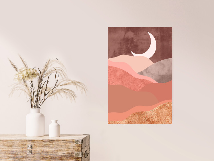 Poster Terracotta Landscape - abstract mountain landscape against a moonlit sky 129767 additionalImage 4