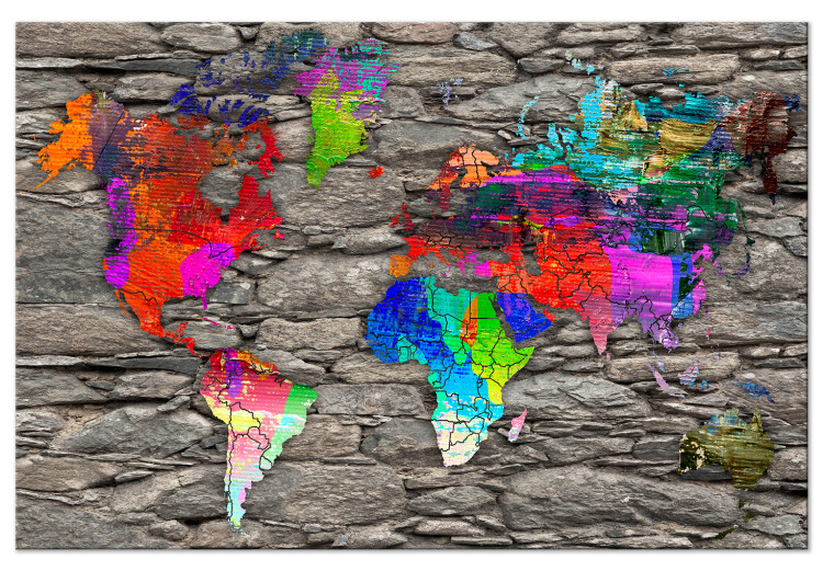 Canvas Continents on Rocks (1-piece) Wide - colorful world map 142867