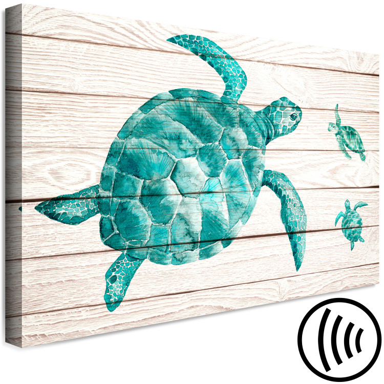 Canvas Turtles (1-piece) - emerald sea animals on a wooden background 145167 additionalImage 6
