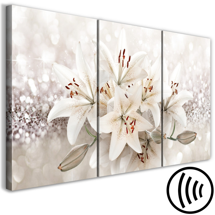 Canvas Lilies (3-piece) - light-white flowers on a beige glossy background 145267 additionalImage 6