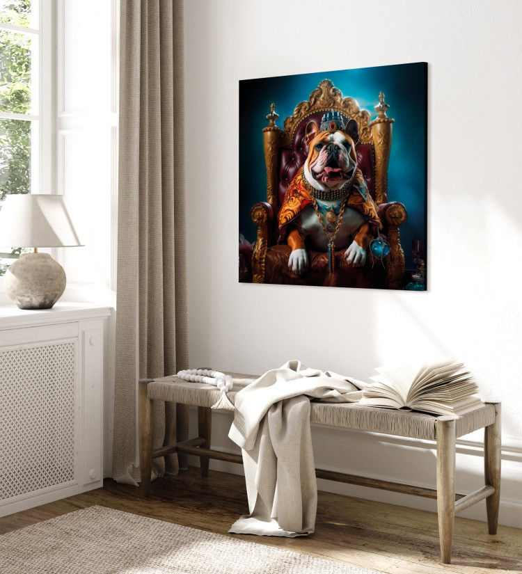 Canvas Art Print AI Dog English Bulldog - Animal in the Role of King on the Throne - Square 150267 additionalImage 5