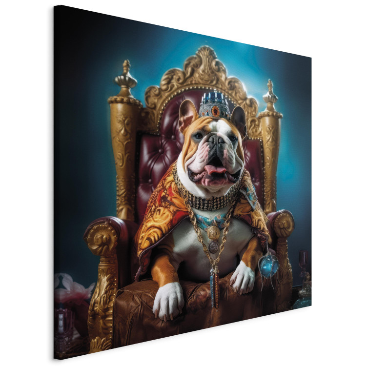 Canvas Art Print AI Dog English Bulldog - Animal in the Role of King on the Throne - Square 150267 additionalImage 2