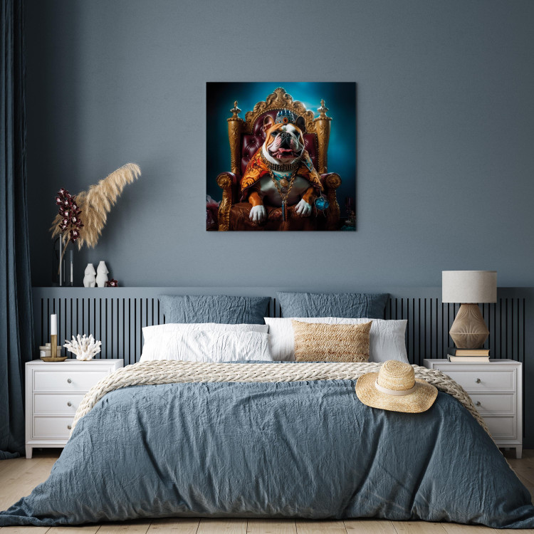 Canvas Art Print AI Dog English Bulldog - Animal in the Role of King on the Throne - Square 150267 additionalImage 3