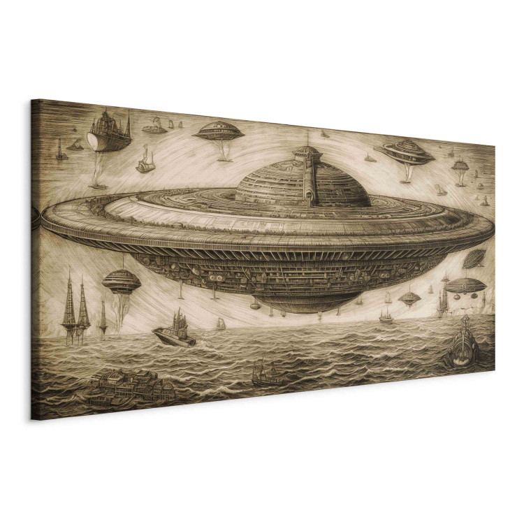 Canvas UFO Ship - A Sketch Inspired by the Style of Leonardo Da Vinci 151067 additionalImage 2