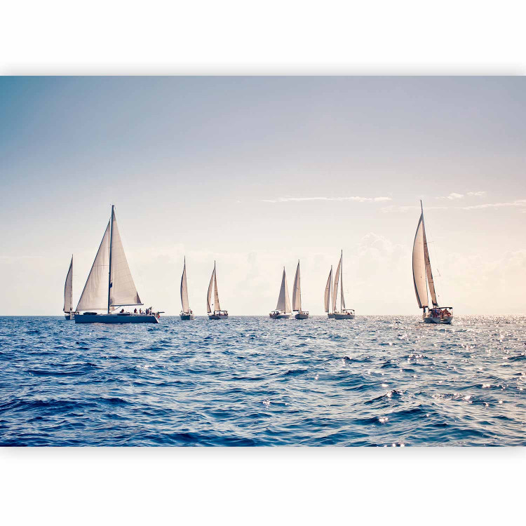 Photo Wallpaper Sailboats at Sea - A Group of Sailboats Drifting on the Sea Waves 151267 additionalImage 1