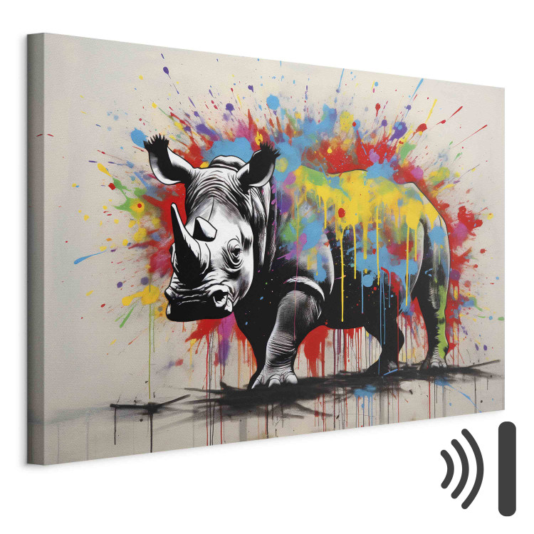 Canvas Art Print Colorful Rhino - A Mural With an Animal Inspired by Banksy’s Style 151767 additionalImage 8