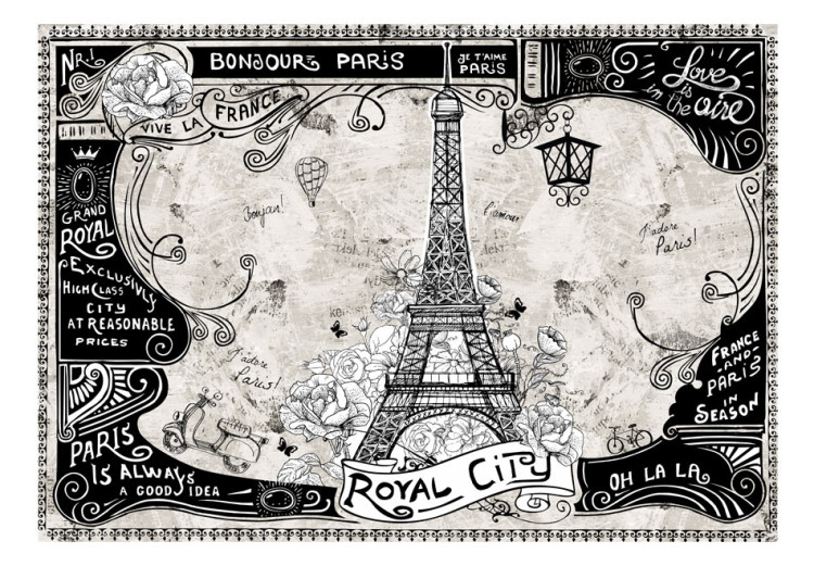 Photo Wallpaper Bonjour Paris - Black and White Collage with Eiffel Tower in French Style 59867 additionalImage 1