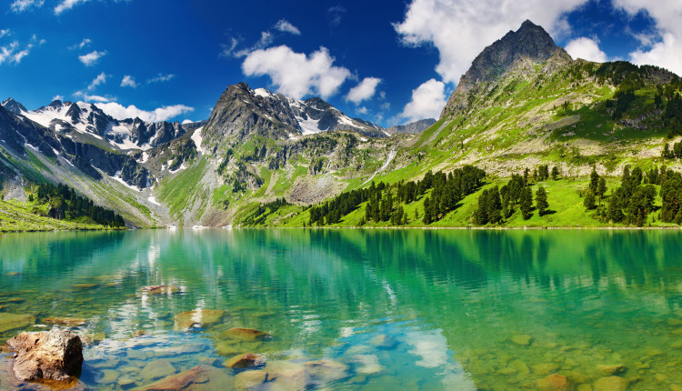 Photo Wallpaper Mountain Lake - turquoise lake amidst rocky mountains 59967