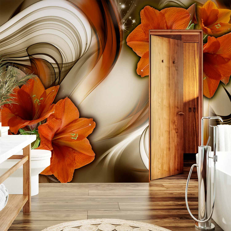 Wall Mural Orange Amaryllis - Flowers on Cool Background with Wavy Patterns 64767 additionalImage 8