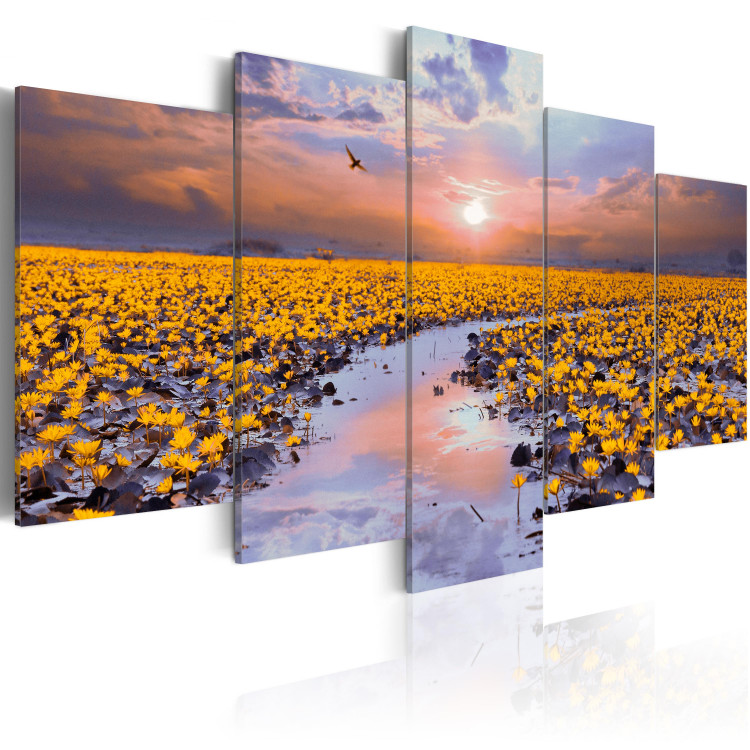 Canvas Print Flowery river - a landscape full of flowers on the water at sunset 90567 additionalImage 2