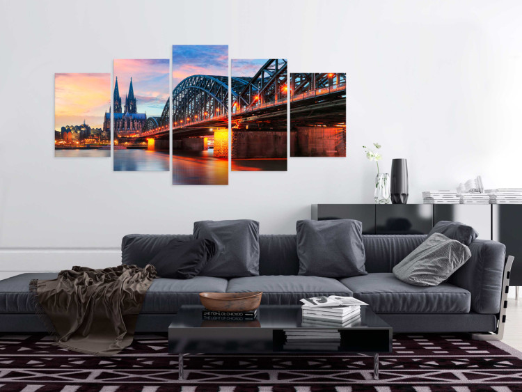 Canvas Art Print Evening in Cologne - City Architecture with Sunset Background 97867 additionalImage 3