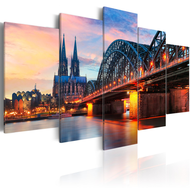 Canvas Art Print Evening in Cologne - City Architecture with Sunset Background 97867 additionalImage 2
