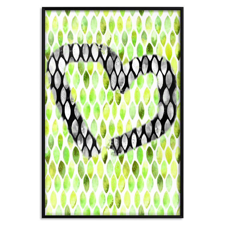 Poster Spring Sign - composition with a painted watercolor green pattern and a heart 118277 additionalImage 24