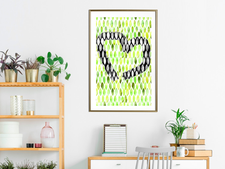 Poster Spring Sign - composition with a painted watercolor green pattern and a heart 118277 additionalImage 13