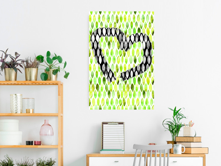 Poster Spring Sign - composition with a painted watercolor green pattern and a heart 118277 additionalImage 23