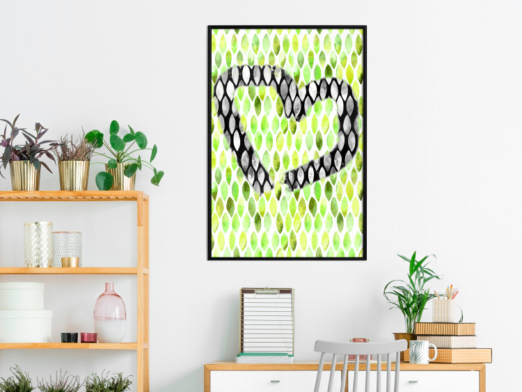 Poster Spring Sign - composition with a painted watercolor green pattern and a heart 118277 additionalImage 3