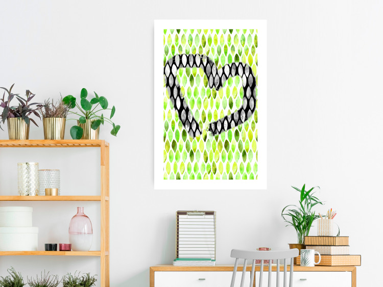 Poster Spring Sign - composition with a painted watercolor green pattern and a heart 118277 additionalImage 2