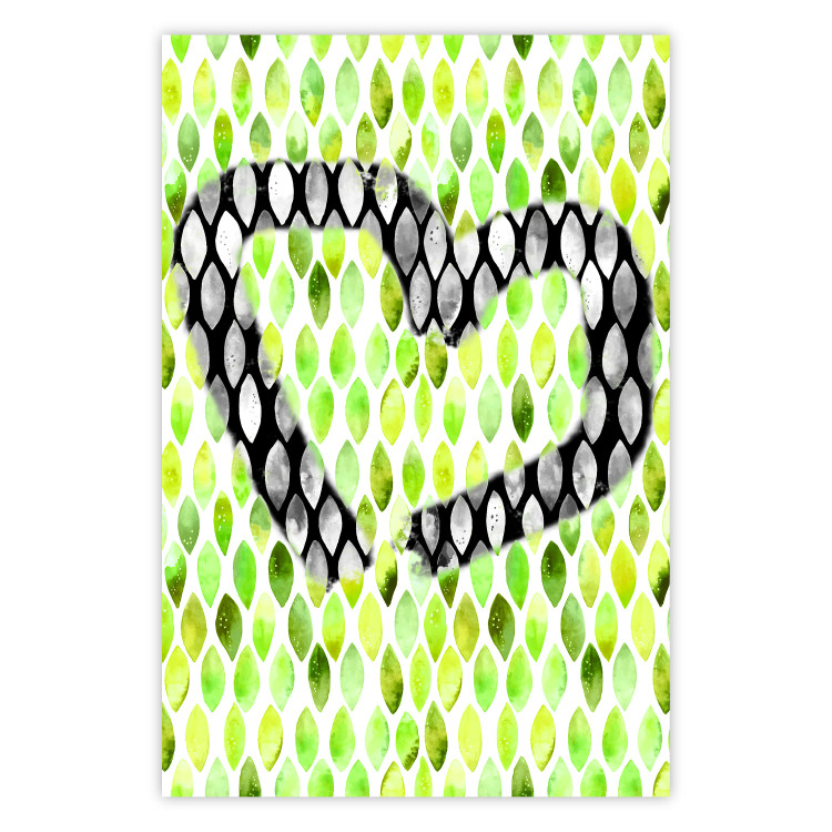 Poster Spring Sign - composition with a painted watercolor green pattern and a heart 118277
