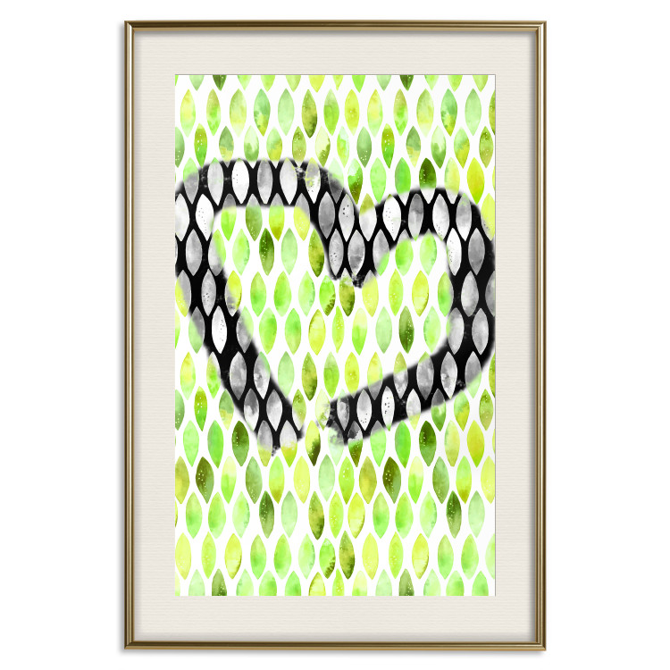 Poster Spring Sign - composition with a painted watercolor green pattern and a heart 118277 additionalImage 19