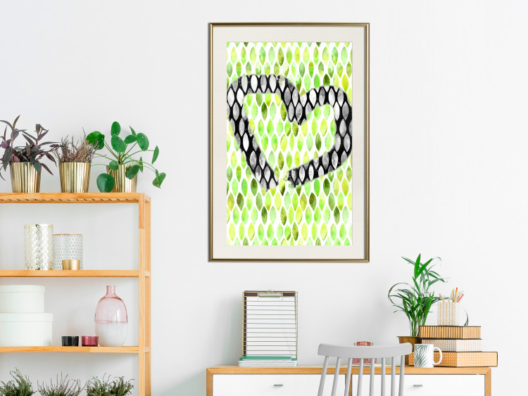 Poster Spring Sign - composition with a painted watercolor green pattern and a heart 118277 additionalImage 21