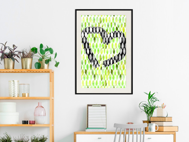 Poster Spring Sign - composition with a painted watercolor green pattern and a heart 118277 additionalImage 22