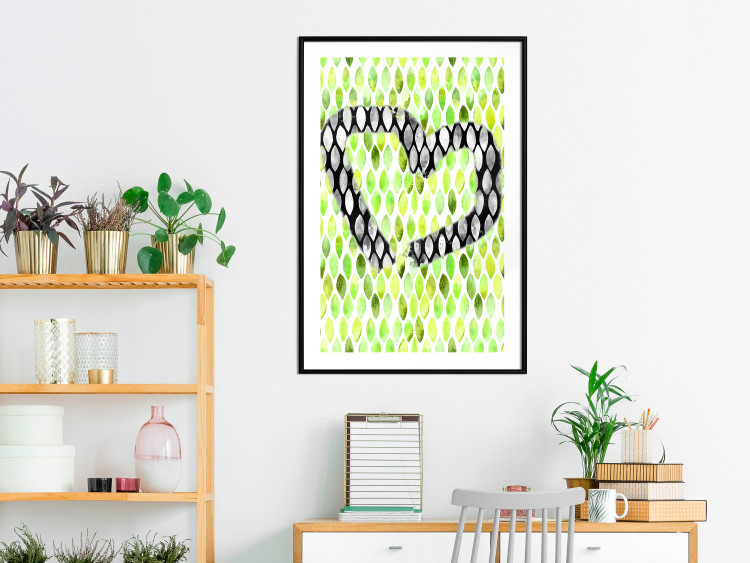 Poster Spring Sign - composition with a painted watercolor green pattern and a heart 118277 additionalImage 6