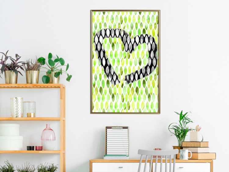 Poster Spring Sign - composition with a painted watercolor green pattern and a heart 118277 additionalImage 5