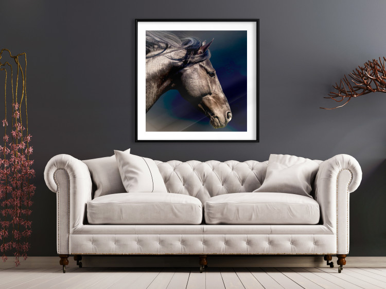 Poster Dappled Majesty - composition with a portrait of a brown horse on a black background 121977 additionalImage 7