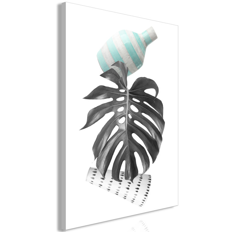 Canvas Print Artistic monstery leaf - abstraction with leaf monsters and two levitating vases on a white background 123277 additionalImage 2