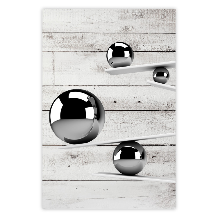 Wall Poster Perfect Balance - abstract metal balls on a wooden background 125177