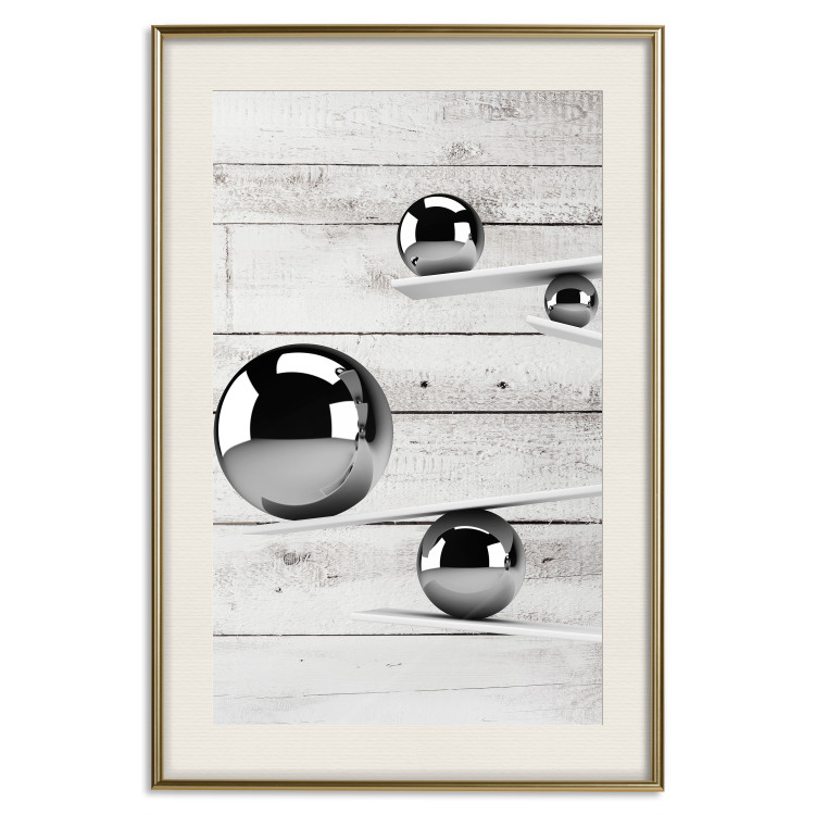 Wall Poster Perfect Balance - abstract metal balls on a wooden background 125177 additionalImage 19