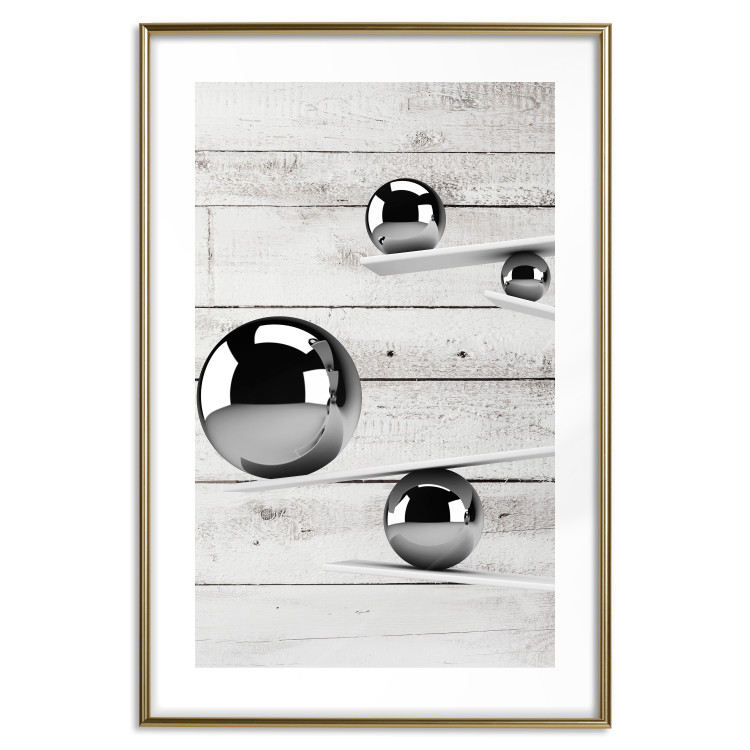 Wall Poster Perfect Balance - abstract metal balls on a wooden background 125177 additionalImage 14