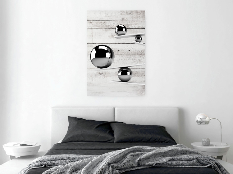 Wall Poster Perfect Balance - abstract metal balls on a wooden background 125177 additionalImage 23