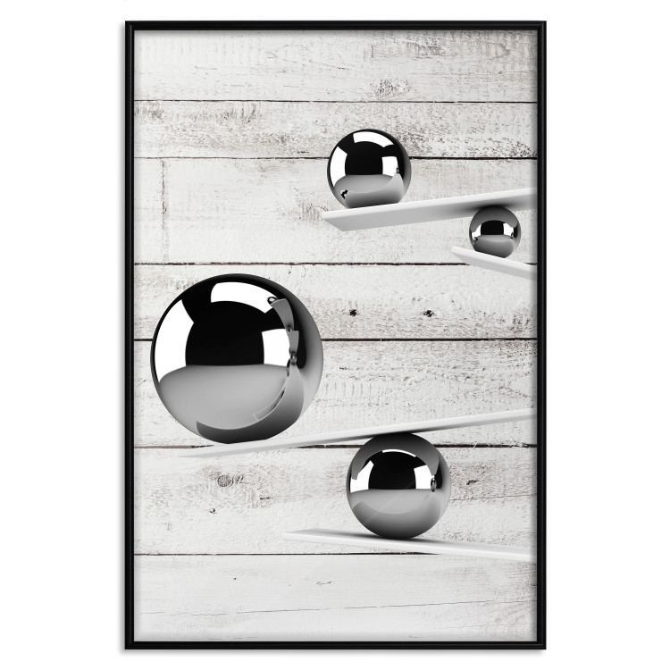 Wall Poster Perfect Balance - abstract metal balls on a wooden background 125177 additionalImage 24