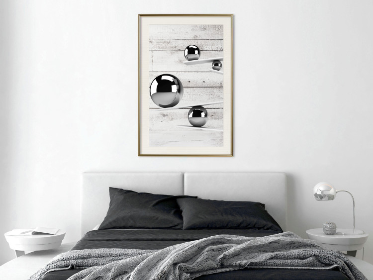 Wall Poster Perfect Balance - abstract metal balls on a wooden background 125177 additionalImage 21