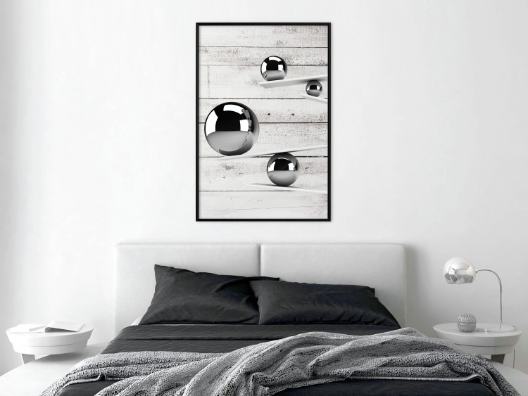 Wall Poster Perfect Balance - abstract metal balls on a wooden background 125177 additionalImage 3