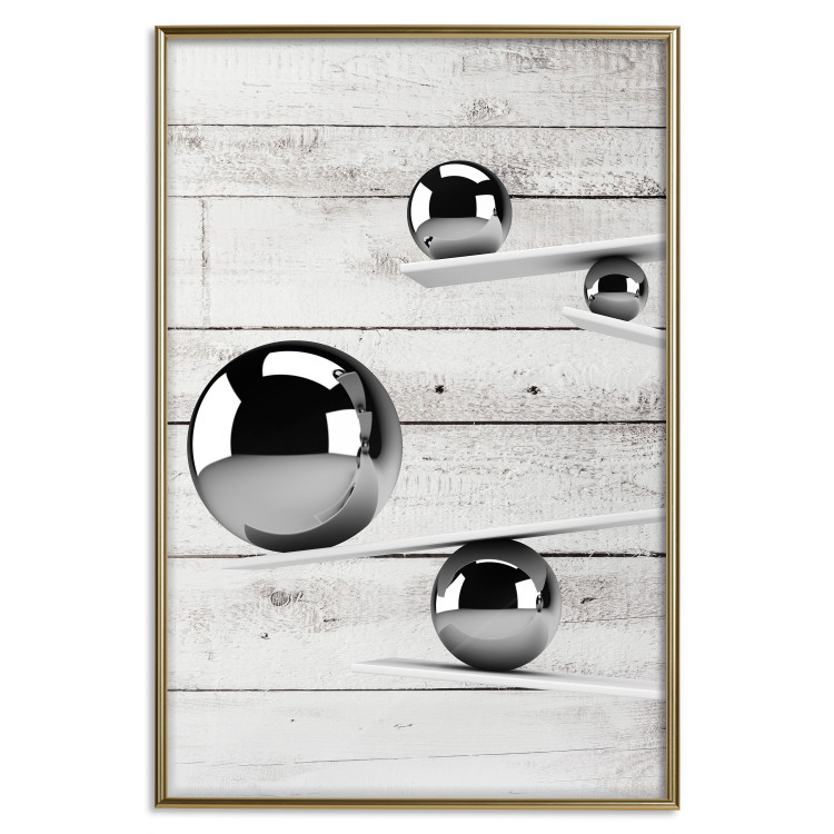 Wall Poster Perfect Balance - abstract metal balls on a wooden background 125177 additionalImage 20