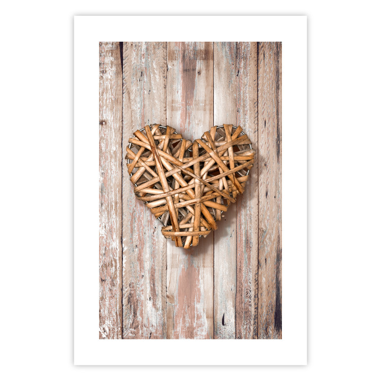 Wall Poster Warm Heart - brown heart with a bouquet on a wooden texture 125277 additionalImage 19
