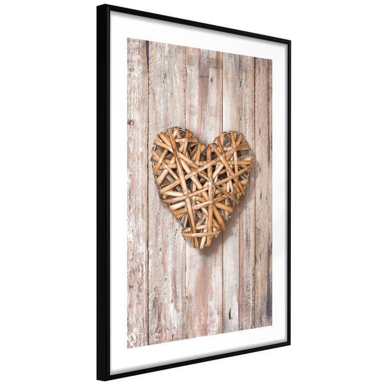 Wall Poster Warm Heart - brown heart with a bouquet on a wooden texture 125277 additionalImage 11