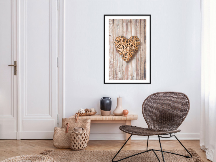 Wall Poster Warm Heart - brown heart with a bouquet on a wooden texture 125277 additionalImage 4