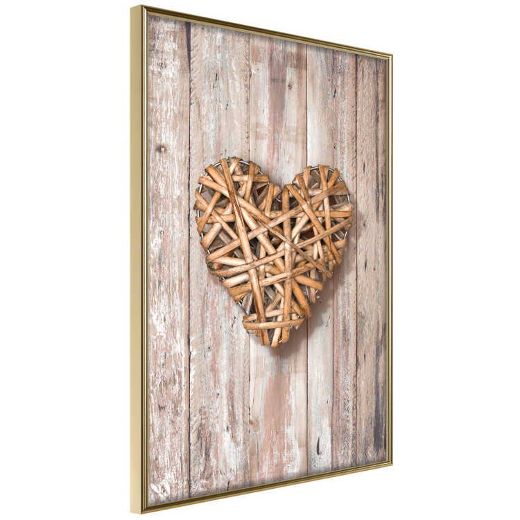 Wall Poster Warm Heart - brown heart with a bouquet on a wooden texture 125277 additionalImage 12