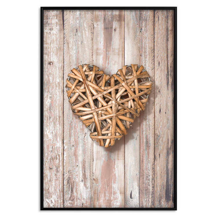 Wall Poster Warm Heart - brown heart with a bouquet on a wooden texture 125277 additionalImage 18