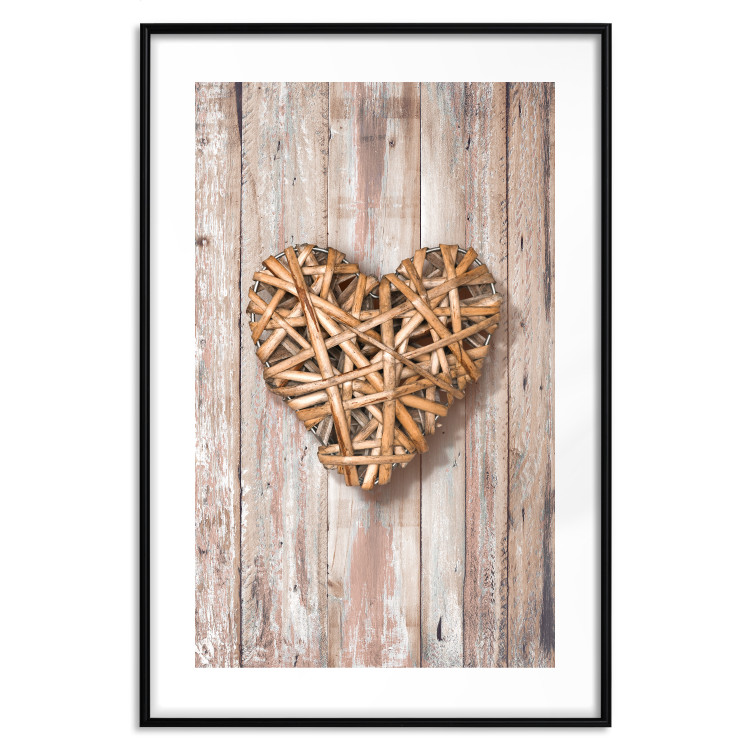 Wall Poster Warm Heart - brown heart with a bouquet on a wooden texture 125277 additionalImage 15