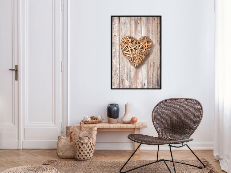 Wall Poster Warm Heart - brown heart with a bouquet on a wooden texture 125277 additionalImage 3