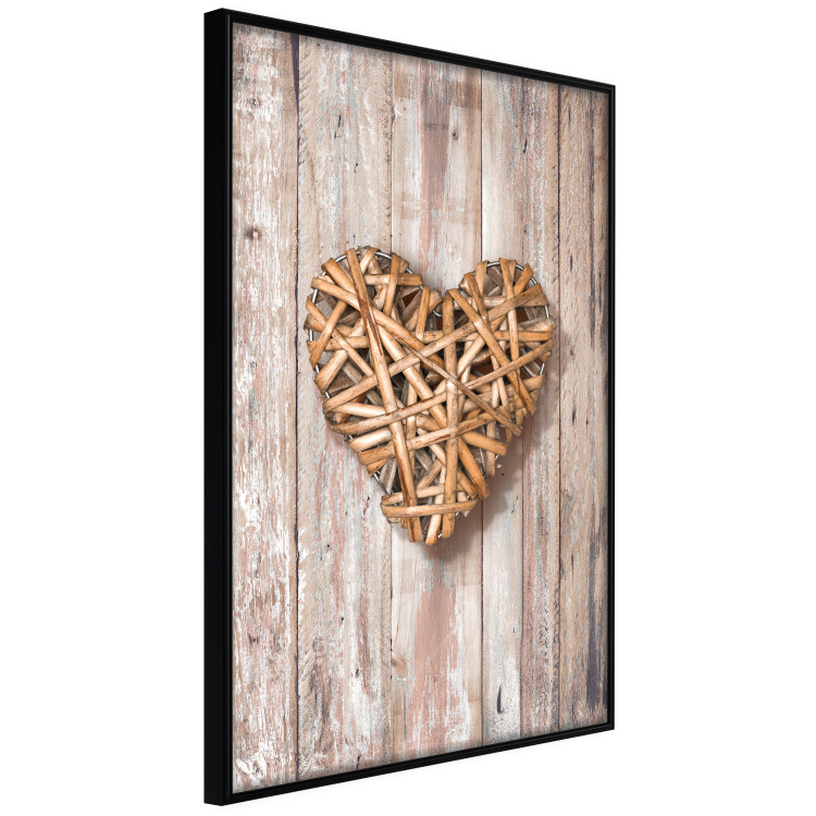 Wall Poster Warm Heart - brown heart with a bouquet on a wooden texture 125277 additionalImage 10